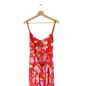 Free People Women's Orange Sleeveless Wisteria Floral Print Maxi Dress Size XL